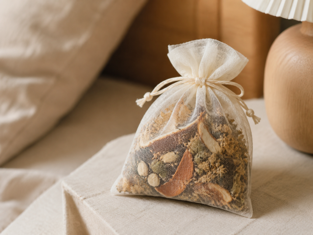 Herbal sachet with botanical materials for cold diffusion.