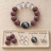 Incense bead bracelet above its labeled parts: incense beads, clear quartz, obsidian and silver spacers